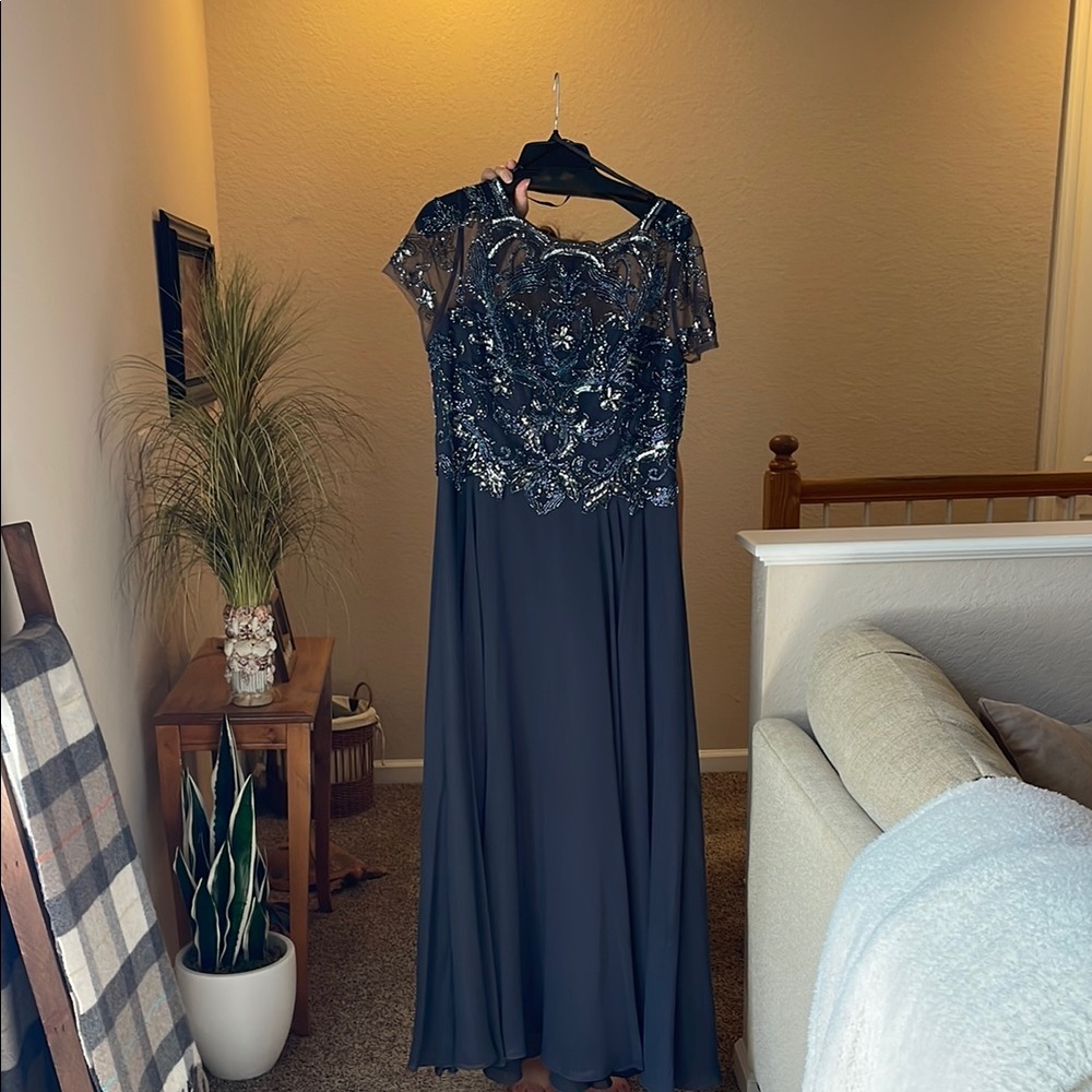 Xscape Blue Sequin Maxi Gown for Wedding Guests